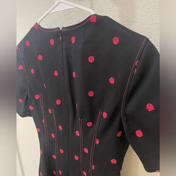 Anthropologie x C/MEO Collective Black Pink Rose Embroidered Dress Whimsigoth - Picture 8 of 12